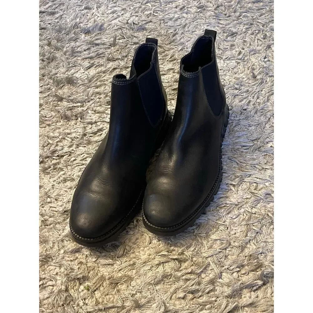 Boots Mens 10 M Zerogrand Ankle Chelsea Black Leather Pull On